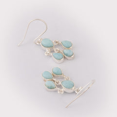 Fusionari 925 Sterling Silver Larimar Stone Earrings for Women | Handmade Minimalist Jewelry | Unique Healing Crystal Design |  Size 3.3x6 cm | 1 Pair