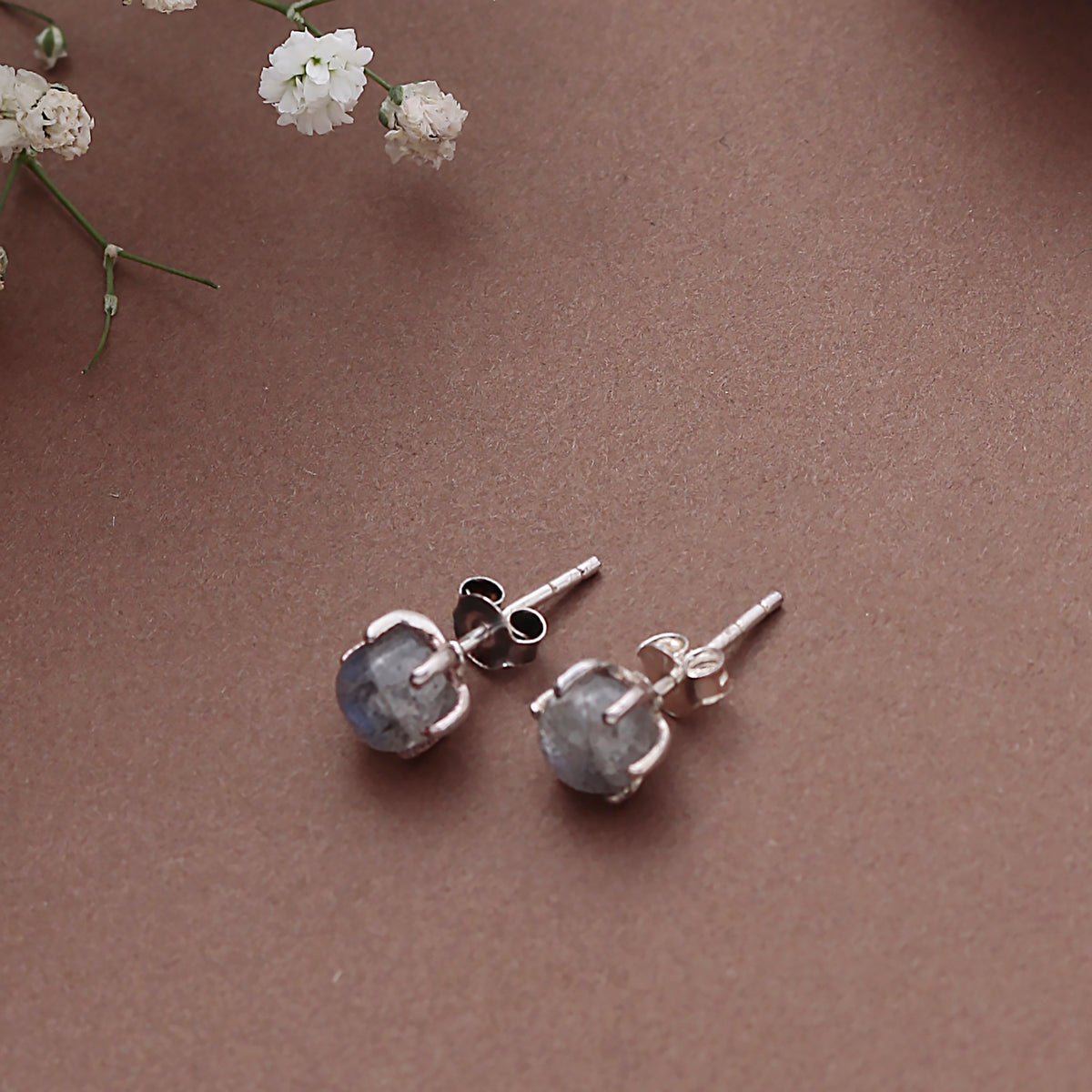 Fusionari 925 Sterling Silver Labradorite Eartops for Women | Blue Gemstone Jewelry | Handcrafted Designer Gift