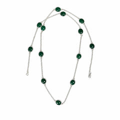 925 Silver Green Onyx Gemstone Necklace Round Cabochon Cut in Bezel Setting with Link Chain Design