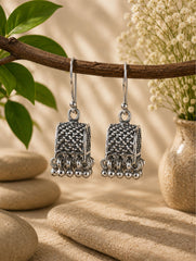 925 Sterling Silver Textured Jhumka Dangle Earrings Traditional Jewellery