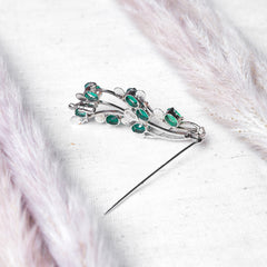 925 Sterling Silver Green Onyx Brooch for Women | Gemstone Brooch | Handmade Silver Jewelry | Elegant Daily Wear Gift