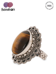 925 Sterling Silver Tiger Eye Stone Oval Shaped Design Ring