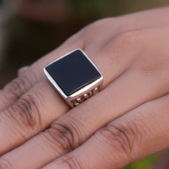 Fusionari 925 Sterling Silver Black Onyx Ring for Women | Handmade Minimalist Jewelry | Unique Protective Stone Design | One Piece