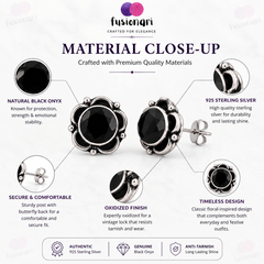 925 Sterling Silver Black Onyx Stud Earrings for Women | Handmade Eartop |