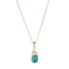 925 Sterling Silver Gold Plated Turquoise Pendant with 18" Chain for Women, Handcrafted Gemstone Jewelry