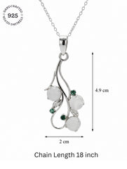 Silver Moonstone and Emerald Stone Drop Pendant for Women