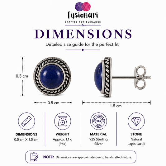 925 Sterling Silver Lapis Stud Earrings for Women | HandCrafted jewellery |