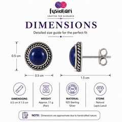 925 Sterling Silver Lapis Stud Earrings for Women | HandCrafted jewellery |