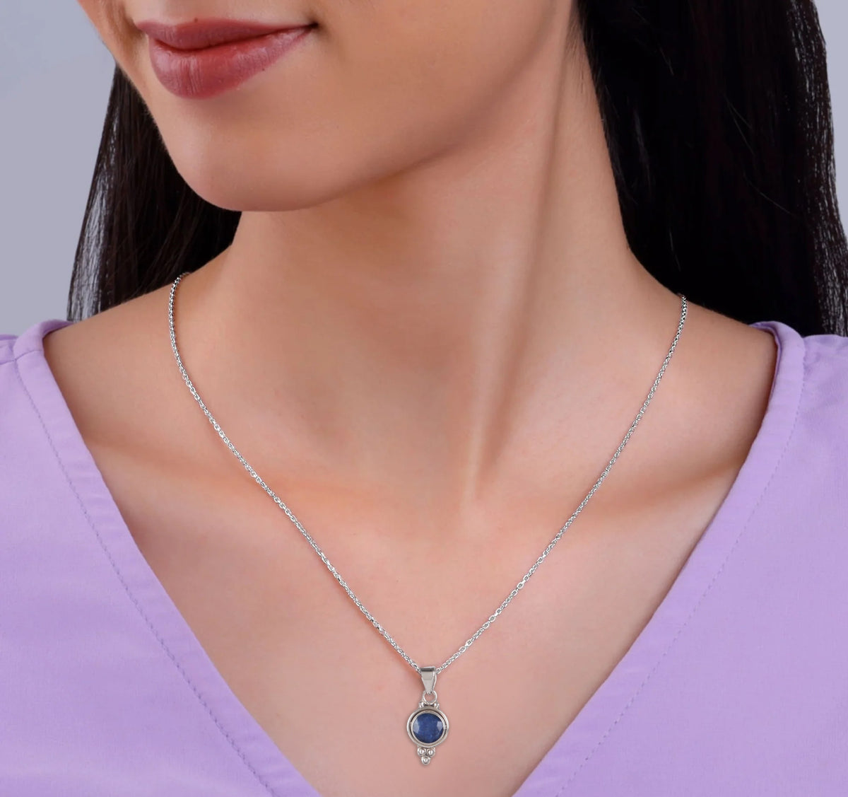 Fusionari 925 Sterling Silver Blue Sapphire Pendant Necklace for Women with 18" Chain | Handmade Luxury Jewelry | Deep Blue Gemstone | Elegant Gift