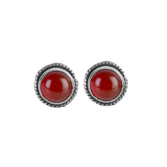 Fusionari 925 Sterling Silver Carnelian Stud Earrings for Women | Minimal Gemstone Eartops for Daily Wear