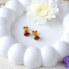 Cherry – Garnet Gold-Plated Stud Earrings