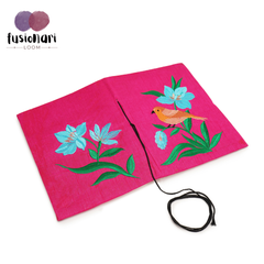 Handcrafted Embroidered Journal with Handmade Paper Fabric Cover & Bahi Khata Closure Diary for Writing Sketching & Gifting | Pink | 8 x 5 inches
