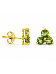 925 Sterling Silver Peridot Gemstone Stud Earrings, Green Round Cluster Design Jewelry