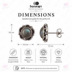925 Sterling Silver Labradorite Stud Earrings for Women | Handmade Jewellary |