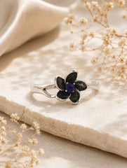 925 Sterling Silver Blue Lapis Lazuli Gemstone Flower Design Ring