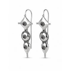 925 Sterling Silver Garnet Oxidized Drop Earrings for Women Geometric Design with Round Motifs and Dangling Details