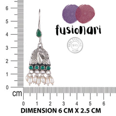 Fusionari 925 Sterling Silver Earrings with Emerald Stone | Handmade Minimalist Jewelry | Elegant Timeless Design | Size 6x2.5 cm | One Pair