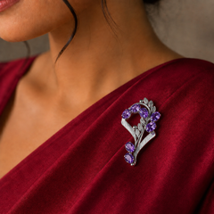925 Sterling Silver Amethyst Brooch for Women | Gemstone Brooch | Handmade Silver Jewelry | Elegant Daily Wear Gift