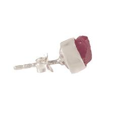 925 Sterling Silver Ruby Stud Earrings for Women | Handcrafted Pink Ruby Gemstone Push Back Eartops | Daily & Festive Wear