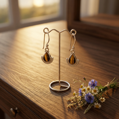 925 Sterling Silver Tiger Eye Earrings for Women |  Gemstone Stud Earrings | Handmade Protection Stone Jewelry