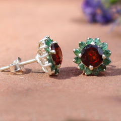 Surajmukhi – Garnet Floral Stud Earrings