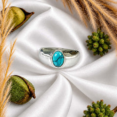 925 Silver Ring Turquoise Oval Gemstone Cabochon Bezel Setting