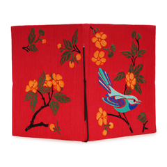 Handcrafted Embroidered Journal with Handmade Paper Fabric Cover & Bahi Khata Closure Diary for Writing Sketching & Gifting | Red | 8 x 5 inches