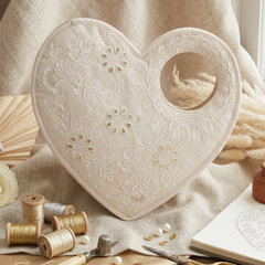 Heart Shape Handbag, Off White Poly Suede Fabric with Handmade Floral Embroidery and Gota Patti Work