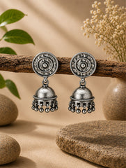 925 Sterling Silver Jhumka Earrings for Women Concentric Round Top with Dome Pendant