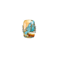 925 Silver Ring Multi Turquoise Square Cabochon Prong Setting