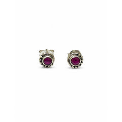 FUSIONARI 925 Sterling Silver Ruby Gemstone Stud Earrings Red Round Stone Jewelry