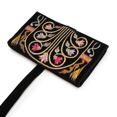 Handmade Jewelry Roll Bag, Black Soft Suede Fabric with Gold Thread Embroidery