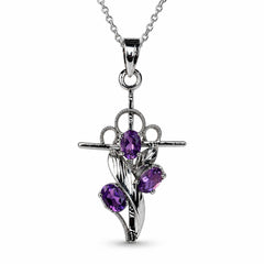 925 Silver Handmade Amethyst Oval Floral Leaf Design Pendant
