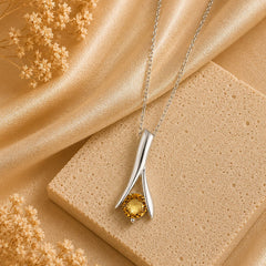 925 Sterling Silver Citrine Gemstone Leaf Style Pendant for Women