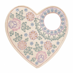 Heart Shape Embroidered Handbag, Off White Soft Poly Suede Fabric with Multi Pastel Thread Embroidery and Gota Patti Work