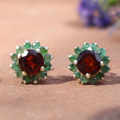 Surajmukhi – Garnet Floral Stud Earrings