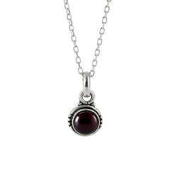 925 Sterling Silver Garnet Gemstone Classic Round Design Pendant