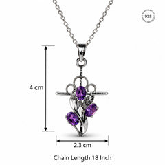 925 Silver Handmade Amethyst Oval Floral Leaf Design Pendant