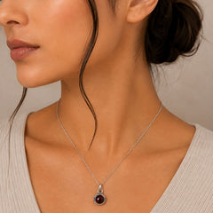 925 Sterling Silver Garnet Gemstone Classic Round Design Pendant