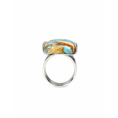 925 Silver Ring Multi Turquoise Square Cabochon Prong Setting
