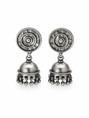 925 Sterling Silver Jhumka Earrings for Women Concentric Round Top with Dome Pendant