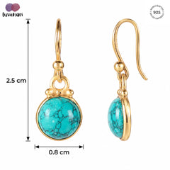 925 Silver round Turquoise handmade earrings in bezel setting with Gold Plating with ball earwire