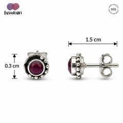 FUSIONARI 925 Sterling Silver Ruby Gemstone Stud Earrings Red Round Stone Jewelry