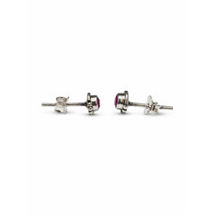 FUSIONARI 925 Sterling Silver Ruby Gemstone Stud Earrings Red Round Stone Jewelry