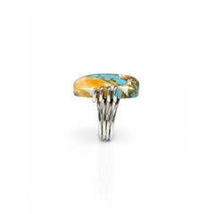 925 Silver Ring Multi Turquoise Square Cabochon Prong Setting