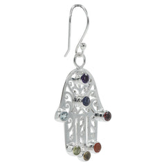 925 Sterling Silver Hamsa Earrings with 7 Gemstone Stones for Women Hand Design Jewelry