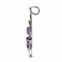 925 Silver Handmade Amethyst Oval Floral Leaf Design Pendant