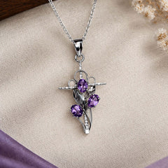 925 Silver Handmade Amethyst Oval Floral Leaf Design Pendant