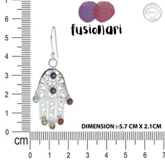 925 Sterling Silver Hamsa Earrings with 7 Gemstone Stones for Women Hand Design Jewelry