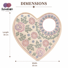 Heart Shape Embroidered Handbag, Off White Soft Poly Suede Fabric with Multi Pastel Thread Embroidery and Gota Patti Work